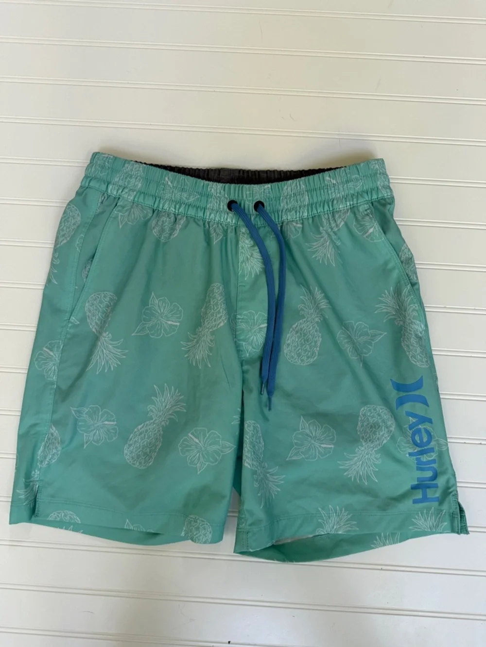 (114)Hurley Teal Pineapple Print Swim Shorts